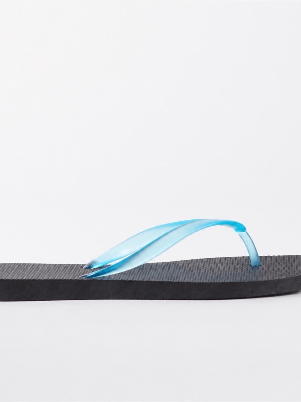 Classic Black Flip Flops with Blue Translucent Straps - Picture 2 of 5
